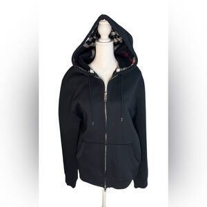 Burberry men’s size XL navy blue with plaid lined hood zip up front sweatshirt